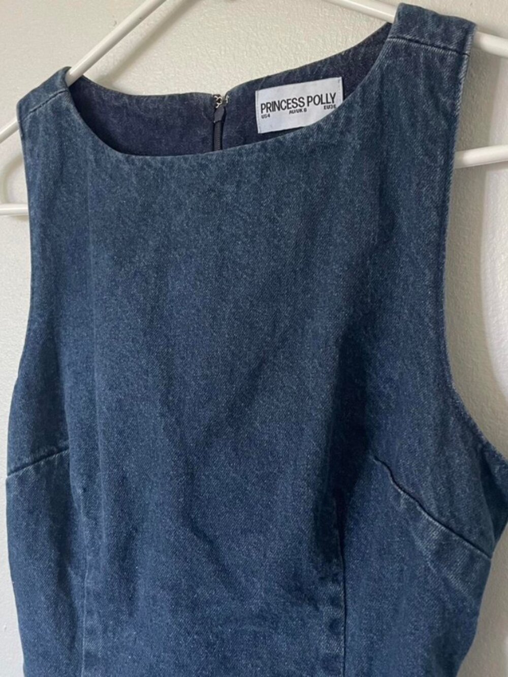 Princess Polly Ainsleigh Shift Denim Romper Dress Dark Wash Size 4 - Picture 4 of 6